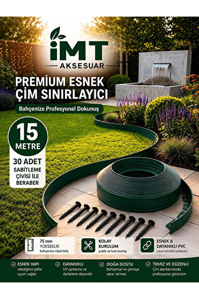 İMT AKSESUAR Esnek PVC Çim Ayırıcı Bahçe Peysaj Düzenleyici (15 Metre Yeşil) ...