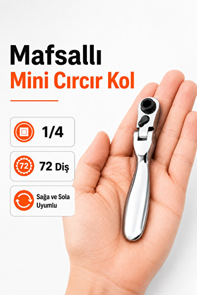 Badem10 Mafsallı Mini Cırcır Kolu 1/4 72 Diş Sağ Sol Kullanıma Uyumlu Profesy...