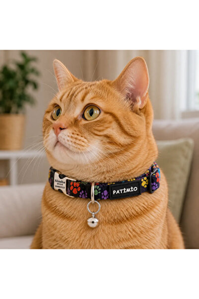 PATİMİO Paws Ayarlanabilir, Metal Kilitli Çıngıraklı Kedi Boyun Tasması,İsiml...