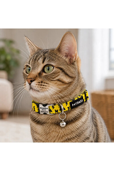 PATİMİO Yellow Boom Ayarlanabilir, Metal Kilitli Çıngıraklı Kedi Boyun Tasmas...