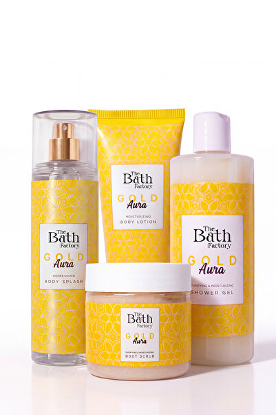 THE BATH FACTORY Gold Aura Duş Jeli + Vücut Losyonu + Vücut Peelingi + Vücut ...
