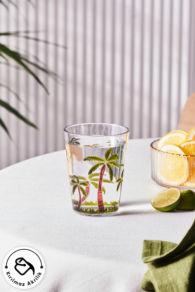 Karaca Palmera Palmiye Ağaçlı Kırılmaz Akrilik Su Bardağı 430 ml Şeffaf