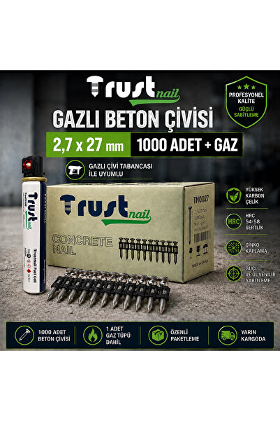 Gazlı Tabanca Beton Çivisi 27 mm | 1000 Adet + Gaz |