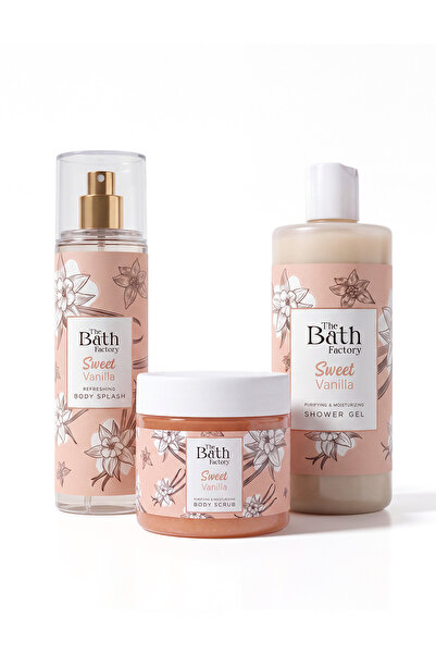 THE BATH FACTORY Sweet Vanilla Duş Jeli + Vücut Peelingi + Vücut Spreyi