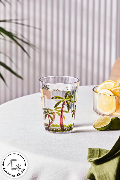 Karaca Palmera Palmiye Ağaçlı Kırılmaz Akrilik Su Bardağı 430 ml Şeffaf