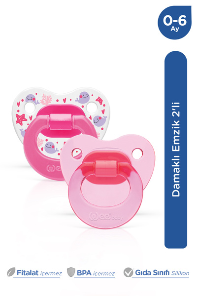 Wee Baby Ortodontik Damaklı Yumuşak Silikon Uçlu Emzik 2'li Set 0-6 Ay Kız
