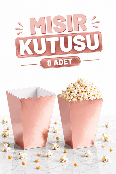 Huzur Party Store Rose Gold Mısır Kutusu 8'li Karton Cips Kutusu Düz Renkli 8...