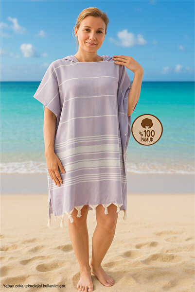 Formeya Cotton Adult Peshtemal Poncho Bathrobe Beach Towel Lilac
