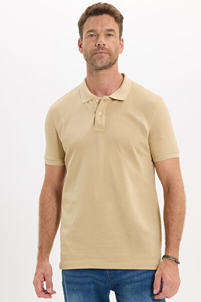 Tudors Men's slim fit premium series 100% cotton soft mercerized beige polo c...