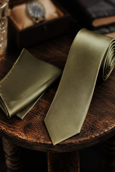 Varetta Men's Oil Green Handkerchief Tie with Slim Fit Cut and Tie Strap as a...