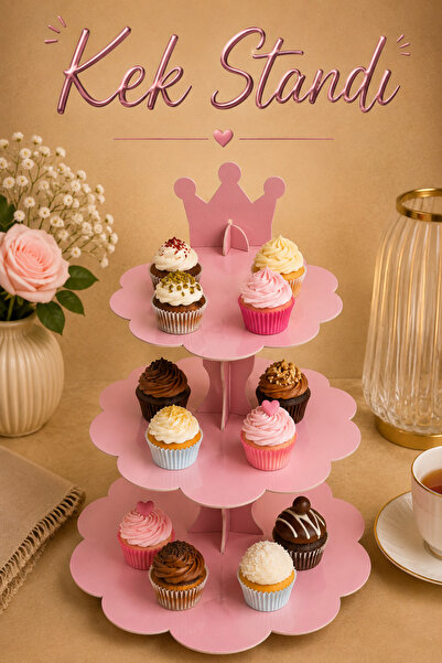 Huzur Party Store Düz Pembe Kek Standı Karton Cup Cake Muffin Standı 3 Katlı ...