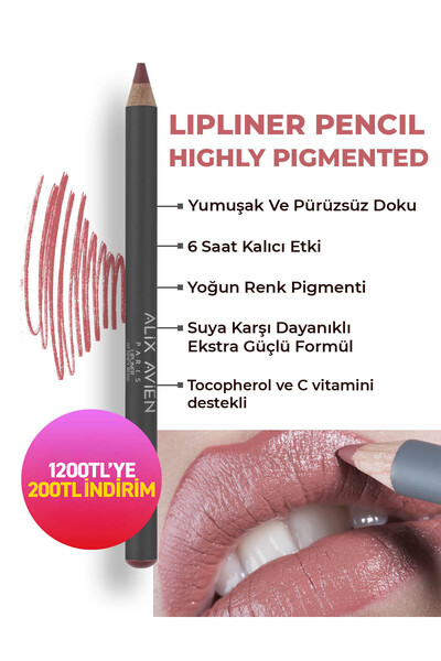 Alix Avien Uzun Süre Kalıcı Dağılma Yapmayan Nemlendirici Dudak Kalemi - Lipl...