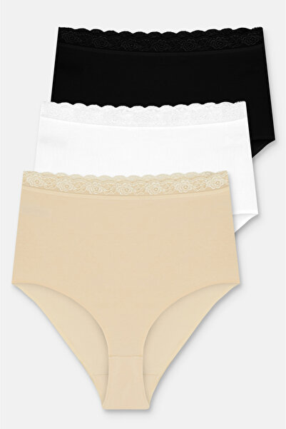 SUWEN 3-Pack Cotton Lace Maxi High Waist Slip Panties