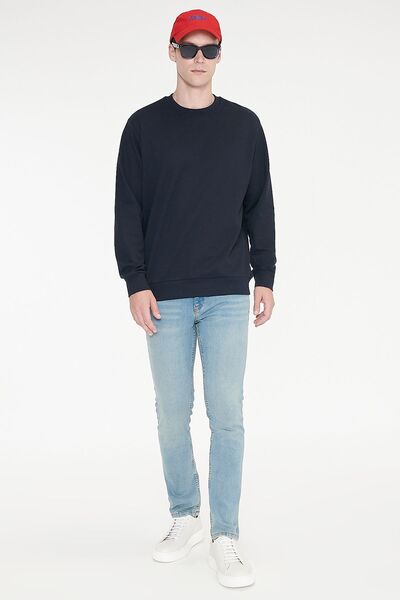 AC&Co / Altınyıldız Classics Erkek Lacivert Standart Fit Normal Kesim 2 İplik Pamuklu Bisiklet Yaka Sweatshirt
