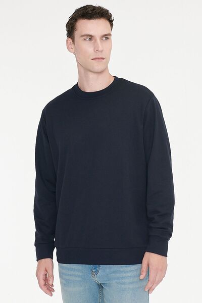 AC&Co / Altınyıldız Classics Erkek Lacivert Standart Fit Normal Kesim 2 İplik Pamuklu Bisiklet Yaka Sweatshirt