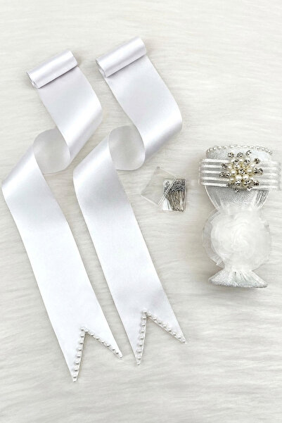 ZEYMERADE Jewelry Ribbon Set, White Brooch Pin, White Pearl Bride Groom Jewel...