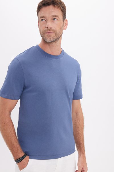 Tudors Unisex Regular Fit Comfortable Cut 100% Cotton Crew Neck Indigo T-Shirt