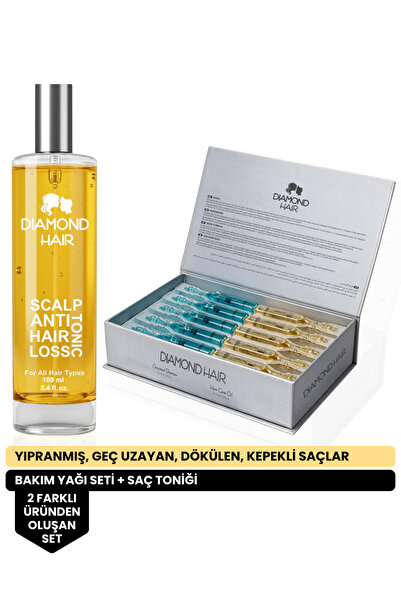 DIAMOND HAIR Saç Bakım Yağı ve Şampuan Seti + Saç Toniği | Saç Diplerinden Sa...