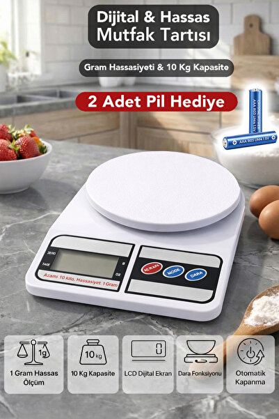 Meleni Home Hassas Mutfak Tartısı - 10Kg Mutfak Terazisi Hassas Ölçüm LCD Dii...