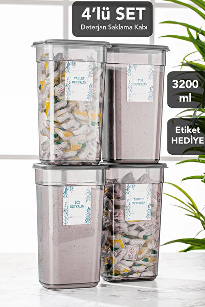 Meleni Home 4 Adet Elina Jumbo Etiketli Dikdörtgen Saklama Kabı - Tablet Dete...