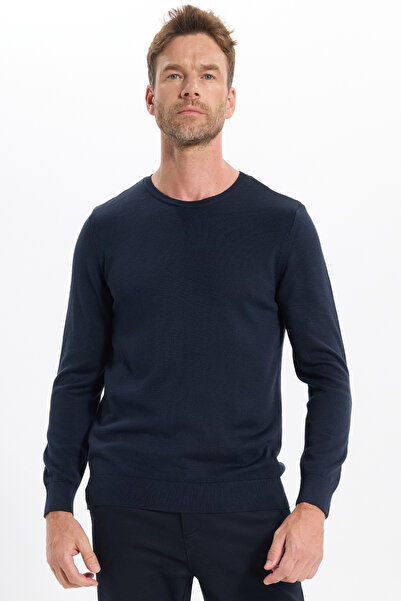 Tudors Men's Slim Fit Slim Fit Crew Neck Navy Blue Knitwear Sweater