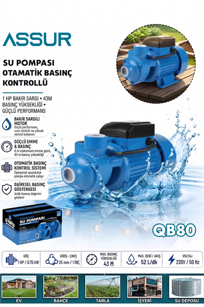 ASSUR QB60 35m Basınç Yüksekliği 1 Hp Bakır Sargı Elektrikli Santrifüj Pompa ...