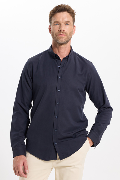 Tudors Erkek Slim Fit Dar Kesim Uzun Kollu Pamuklu Oxford Doku Kolay Ütüleneb...