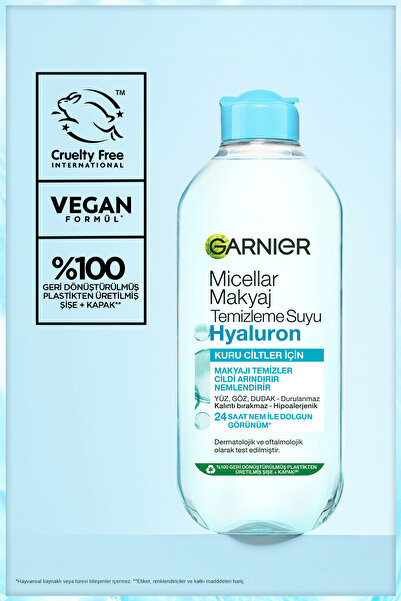 Garnier Micellar Hyaluron Makyaj Temizleme Suyu 400ML, 24 Saat Nemlendirme, Kuru Ciltler için
