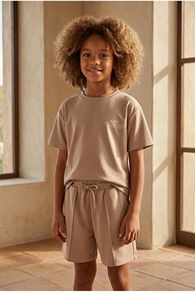 Katia&Bony Boy's Beige Colored Tie Waist Shorts