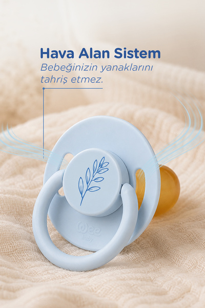 Wee Baby Pure Doğal Yumuşak Kauçuk Uçlu Yuvarlak Emzik 0-6 Ay Mavi