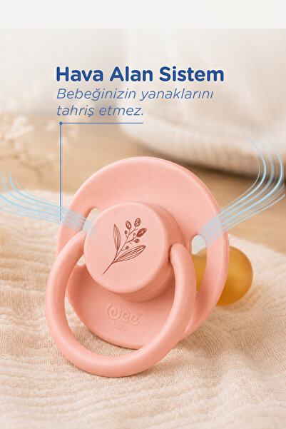 Wee Baby Pure Doğal Yumuşak Kauçuk Uçlu Yuvarlak Emzik 0-6 Ay Somon