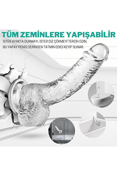 Şeffaf Jel Dildo Yapay Penis Vajinal Anal Vibrator 22 cm