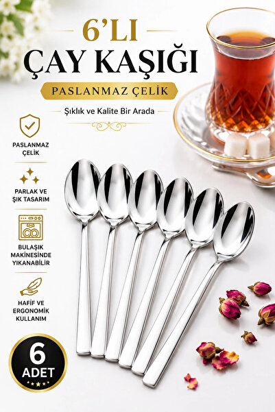 KEA 6'lı Paslanmaz Çelik Çay Kaşığı 11 cm Parlak Çelik Tatlı ve Kahve Kaşığı ...