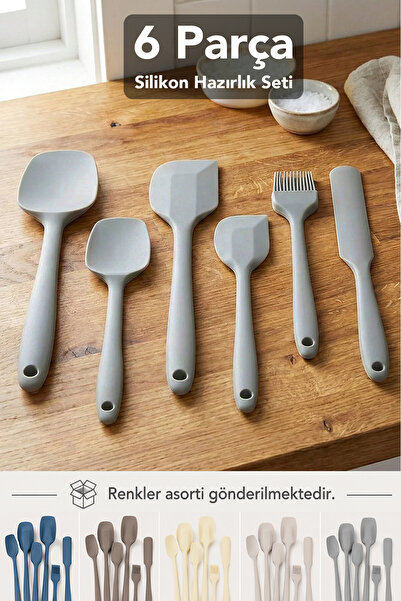 Meleni Home 6'lı Spatula Seti - Yanmaz Yapışmaz Isıya Dayanıklı Silikon Yumur...