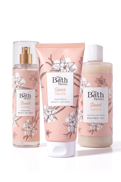 THE BATH FACTORY Sweet Vanilla Duş Jeli + Vücut Spreyi + Vücut Losyonu