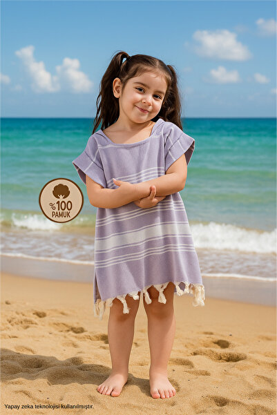 Formeya Cotton Children's Peshtemal Poncho Bathrobe Beach Towel Lilac