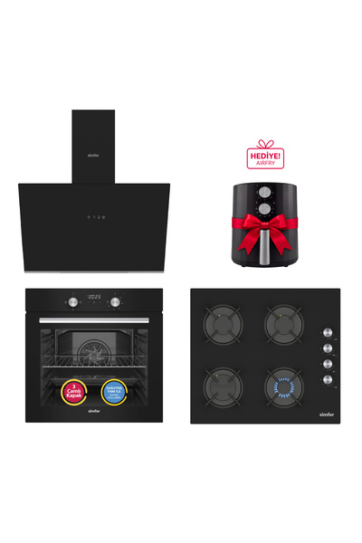 Simfer Ankastre Set Siyah Dijital Power Turbo Fanlı Cam Ocaklı 3'lü Set (Fırı...