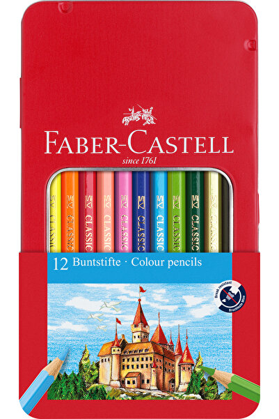 Faber Castell Boya Kalemi 12'li , Metal Kutu,Yumuşak Mineli,Parlak Canlı Renkler