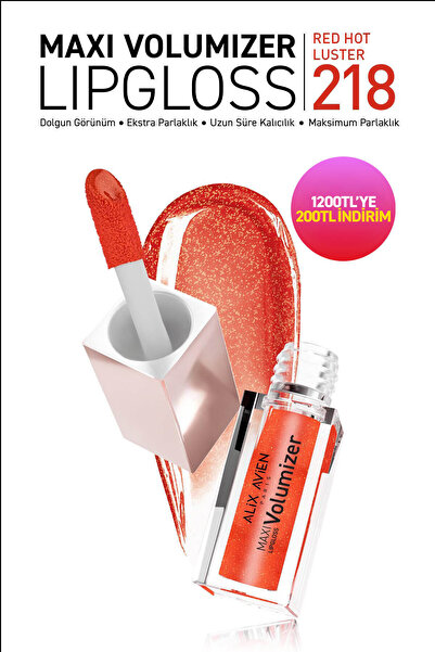 Alix Avien Maxivolumizer Lipgloss 218 - Red Hot Luster - Kalıcı ve Nemlendiri...
