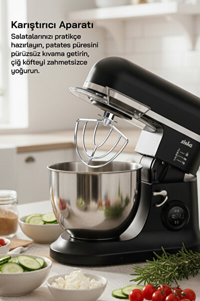 Sinbo SMX-2773 1500W 7 Litre Stand Mikser Dijital Ekranlı Zaman Ayarlı Hamur Yoğurma ve Çırpma Makinesi