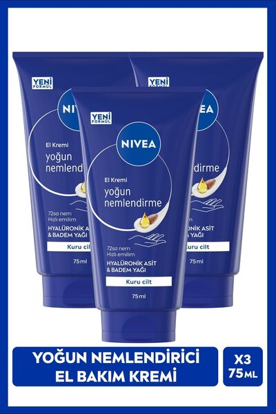 NIVEA Yoğun Nemlendirici ve Besleyici El Bakım Kremi 75ml, Doğal Badem, Shea ...