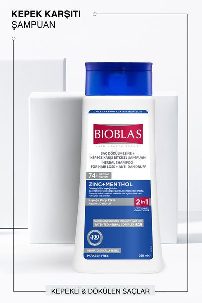 Bioblas Saç Dökülmesi + Kepek Karşıtı Şampuan 2 x 360 ML – Çinko, Mentol, Kremli