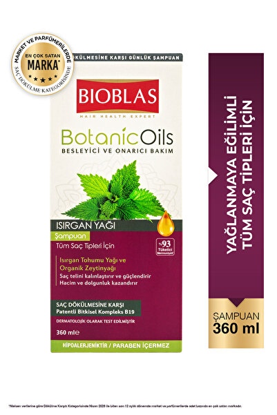 Bioblas Nettle Oil Strengthening Shampoo 360 ml - Volumizing, Anti-Hair Loss,...