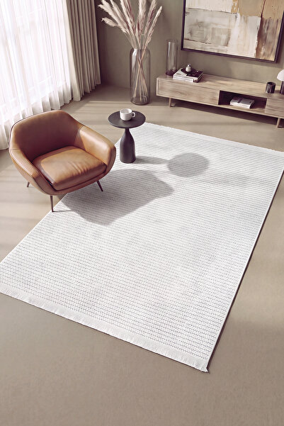 Cool Halı Mikasa Mks Plain Beyaz Yumuşak Dokulu Halı Kilim Salon Koridor Kesm...