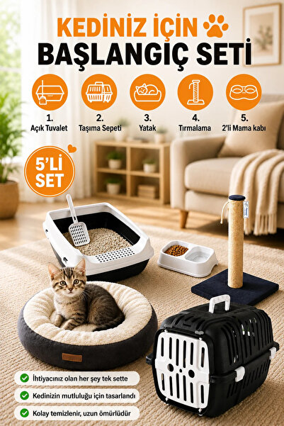 Kurtbay Şekil Açık Kedi Tuvaleti Taşıma Sepeti Tırmalama Simit Yatak Mama Kab...
