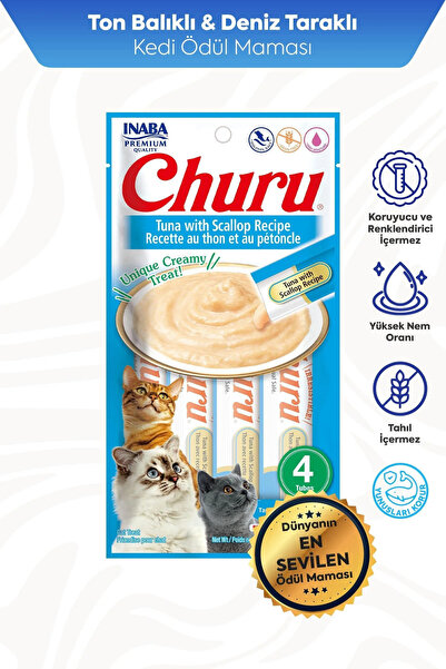 Ciao Churu Cream Ton Balıklı ve Deniz Taraklı Kedi Ödül Kreması 4 x 14 Gr