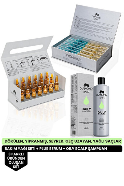 DIAMOND HAIR Dökülen, Yıpranmış, Geç Uzayan Yağlı Saçlar - Plus Saç Serumu + ...