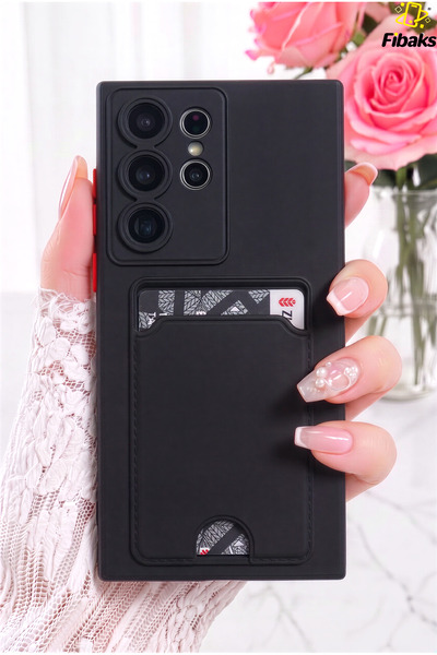 Fibaks Galaxy S25 Ultra Kılıf Kamera Korumalı Arkası Kartlıklı Cüzdanlı Kırmı...