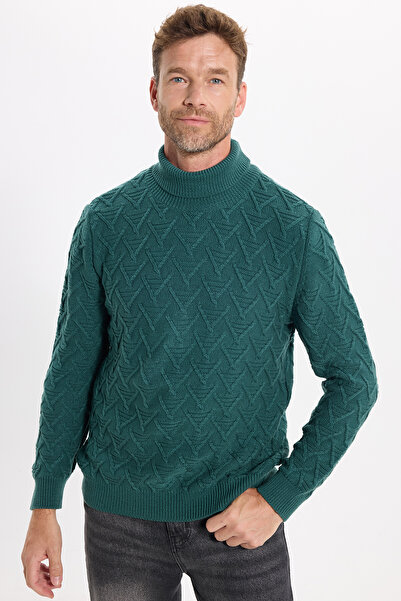 Tudors Slim Fit Мъжки трикотажен пуловер Slim Fit с пълна яка и шарки