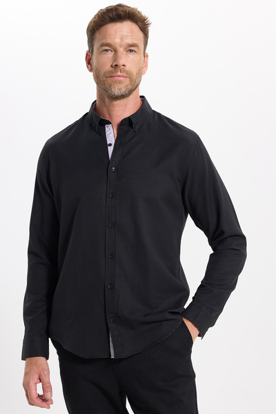 Tudors Slim Fit Long Sleeve Buttoned Collar Cotton Easy-Iron Plain Men's Shirt